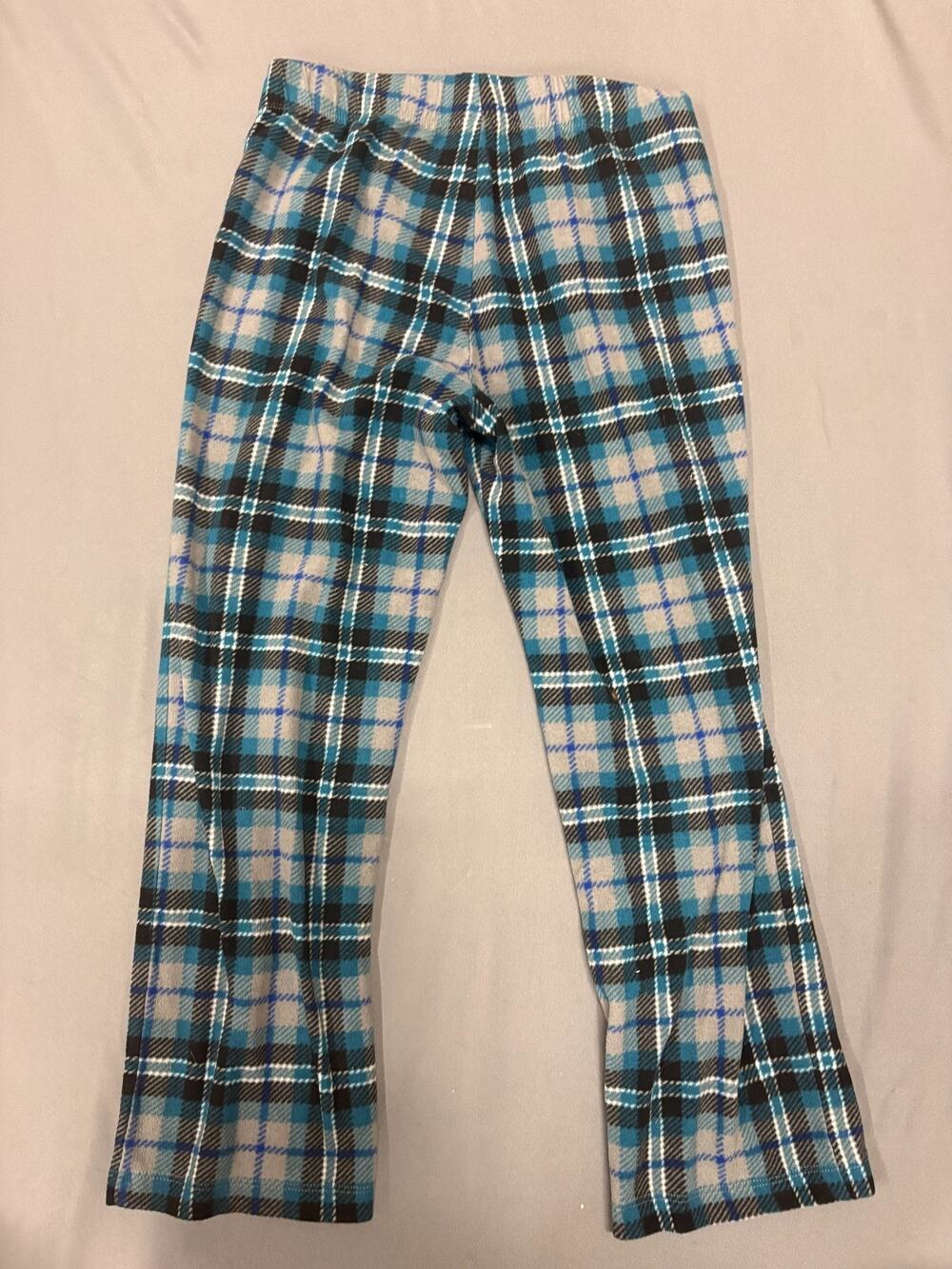 Old Navy Boys Plaid Pajama Pants Gray TEal Fleece Size L 10-12 Sleepwear